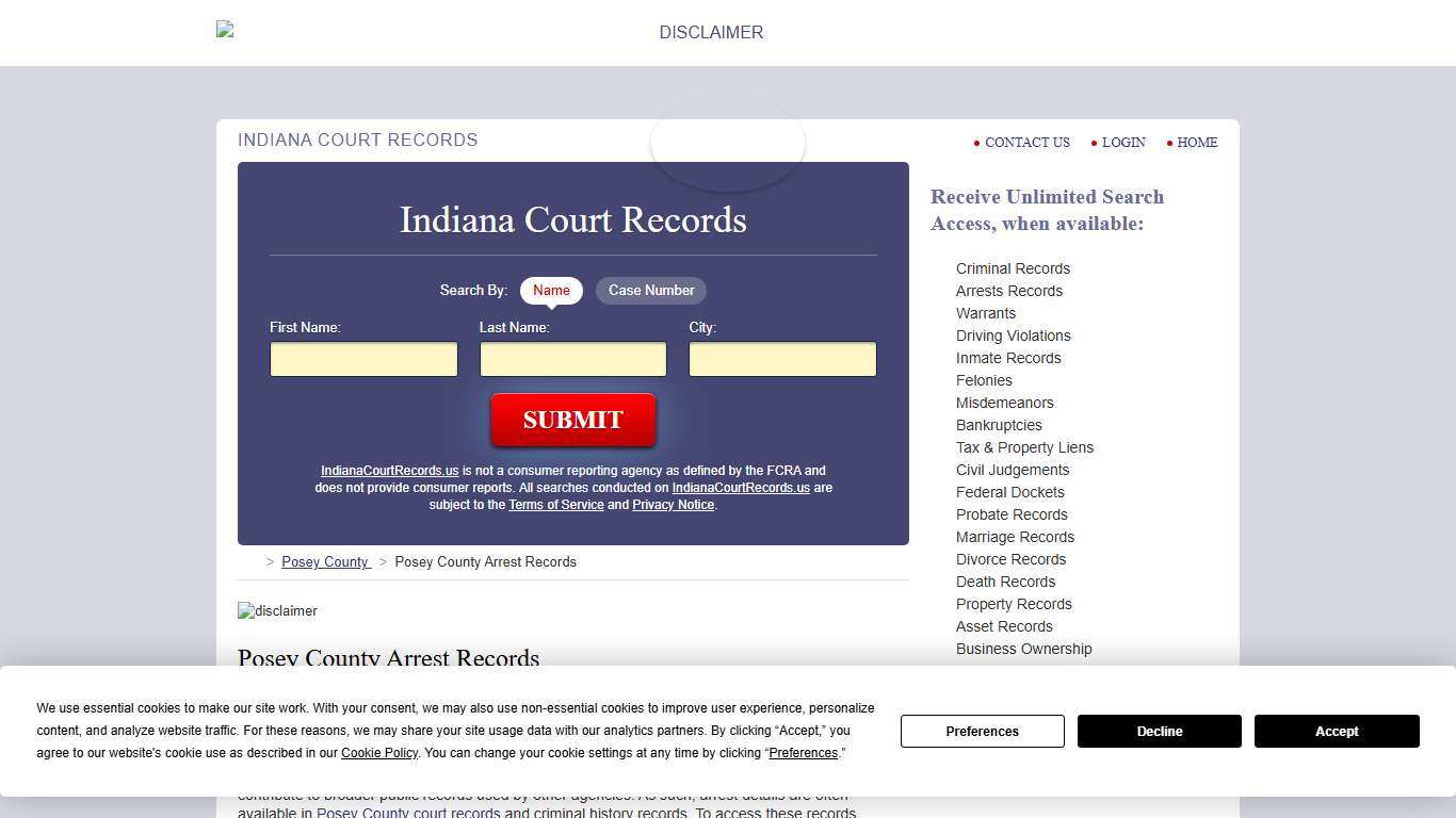 Posey County Arrest Records IndianaCourtRecords.us