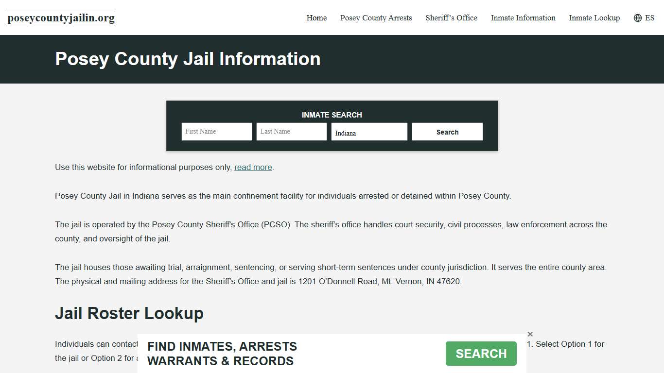 Posey County, IN Jail Roster, Inmate Info
